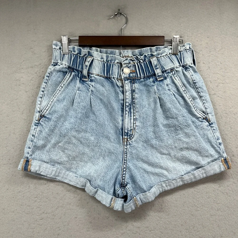 Aeropostale Mom Short Womens 6 Light Wash Denim Elastic Paperbag Waist Retro Y2K